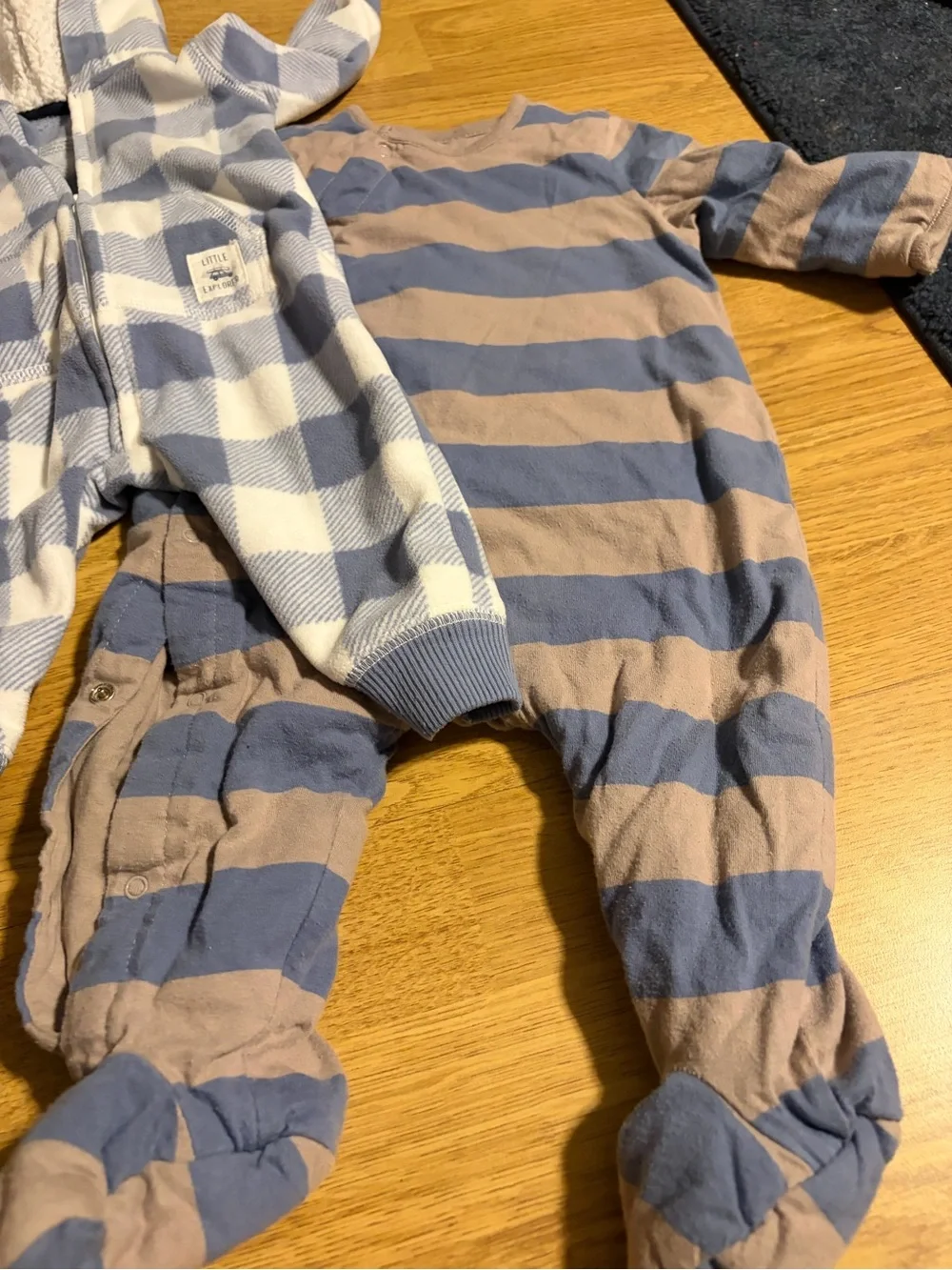GAP Blue and Tan Striped quilted Baby Footed One-Piece Set & Fleece lined plaid